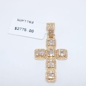 Diamond Cross 14K Yellow gold Square stones